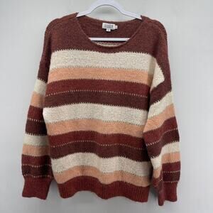 Molly Bracken Zella Stripe Sweater Womens XL Copper Brown Cream Gold‎ Shimmer